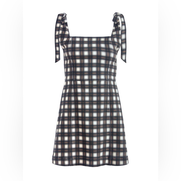 NWT Alice And Olivia Check Maryann Plaid Tie Shoulder Mini Dress - Picture 5 of 5